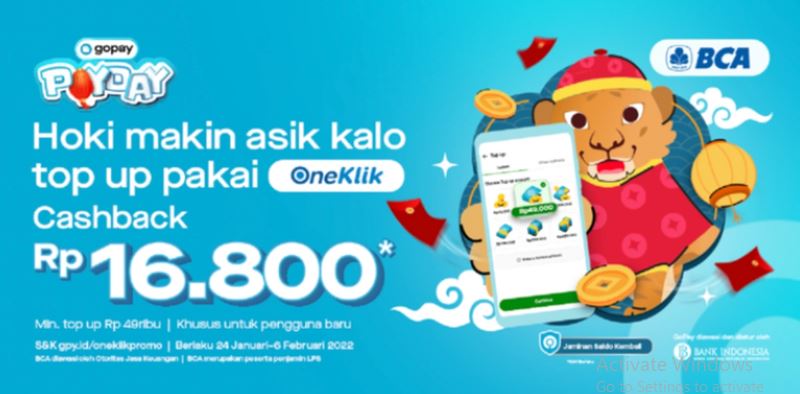Promo OneKlik Januari 2022: Top Up GoPay Pakai OneKlik Dapat Cashback Rp16.800 (Gojek/Halonusa)