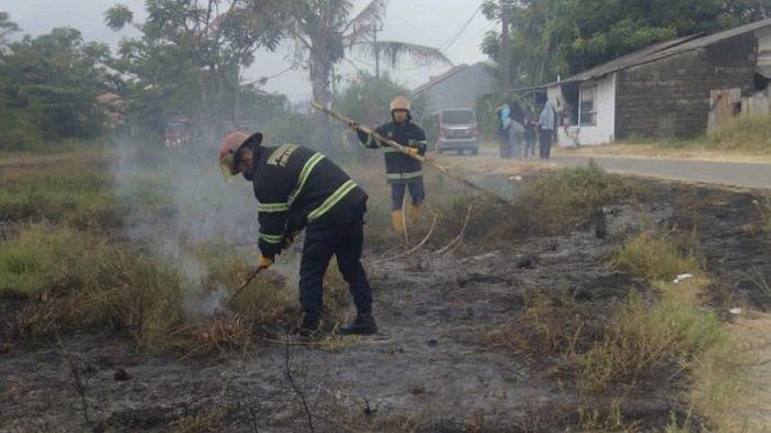 PEMADAMAN | Petugas pemadam kebakaran di Padang, Sumatera Barat memadamkan api pada lahan milik warga, Senin 21 Februari 2022 (Dok. Damkar Padang/Sutan Hendra for Halonusa)