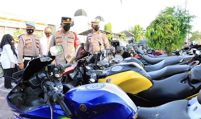 Sebanyak 35 sepeda motor dengan knalpot brong diamankan di Polresta Banda Aceh. (Foto: Dok Polresta Banda Aceh)