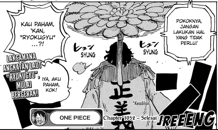 Spoiler Manga One Piece Chapter 1053: Admiral Ryokugyu Mulai Bergerak, Luffy Terancam