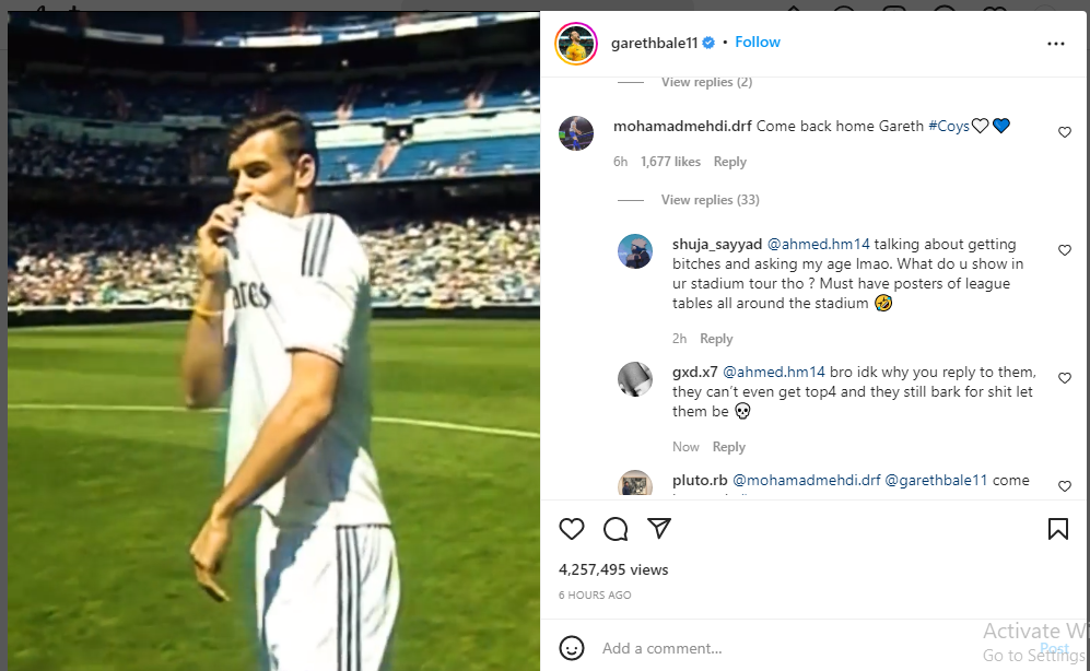 Netizen mengajak gareth Bale untuk kembali