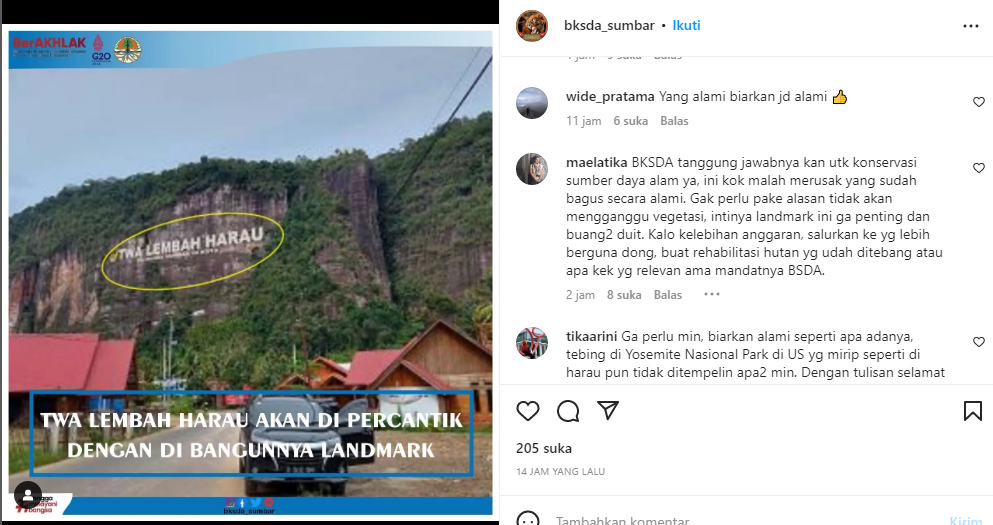 Tangkap Layar Postingan BKSDA Sumatera Barat