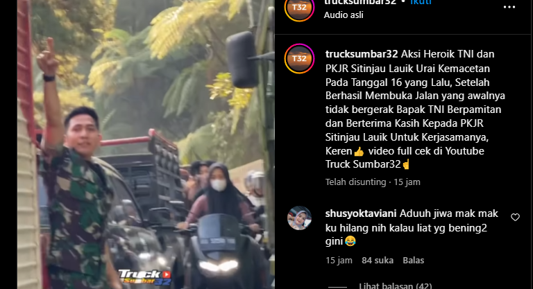 Tangkap Layar aksi TNI urai kemacetan di Sitinjau Lauik 