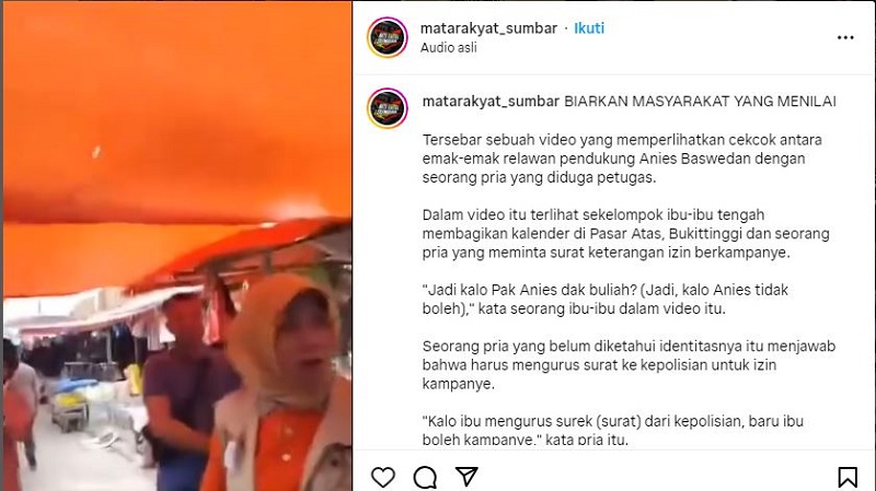 Tangkap Layar video viral emak-emak pendukung Anies di Pasar Bukittinggi