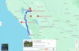 Rute Padang Bukittinggi via Malalak usai Banjir Bandang di Sumatera Barat. (Tangkapan Layar: Google Maps)