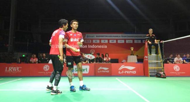 Foto Kemenangan Ahsan/Fajar Pastikan Gelar Juara untuk Tim Putra Indonesia