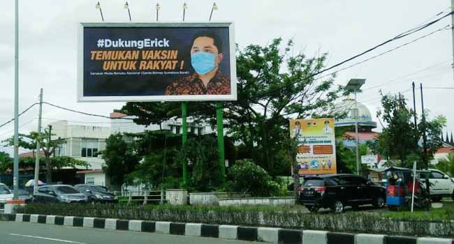 Foto Baliho #DukungErick Temukan Vaksin Muncul di Padang, Ini Kata Garda Barnas
