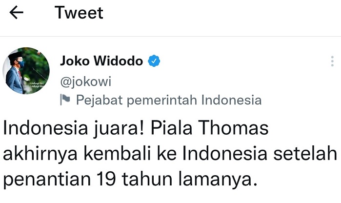 Foto Presiden: Indonesia Juara Piala Thomas!