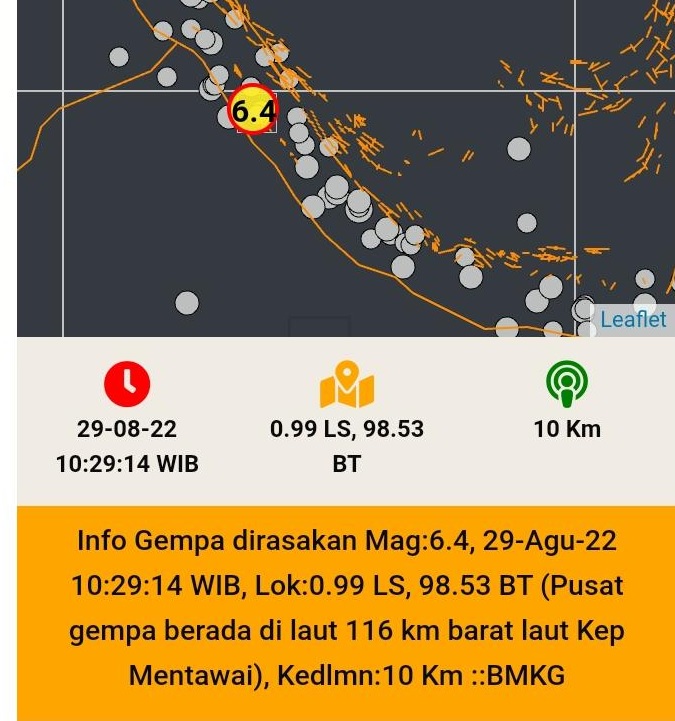Foto Gempa Magnitudo 6,4 SR di Mentawai Terasa ke Payakumbuh