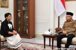 Menteri Retno Marsudi menemui Wapres MA'ruf Amin. (antara)