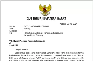 Surat Mahyeldi untuk Presiden Joko Widodo.Ist